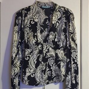 Marciano  Dressy Deep V Neck Hook Close Blouse Sexy Black & White